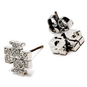 Tory Burch Silver-tone Pavé Logo Stud Earrings